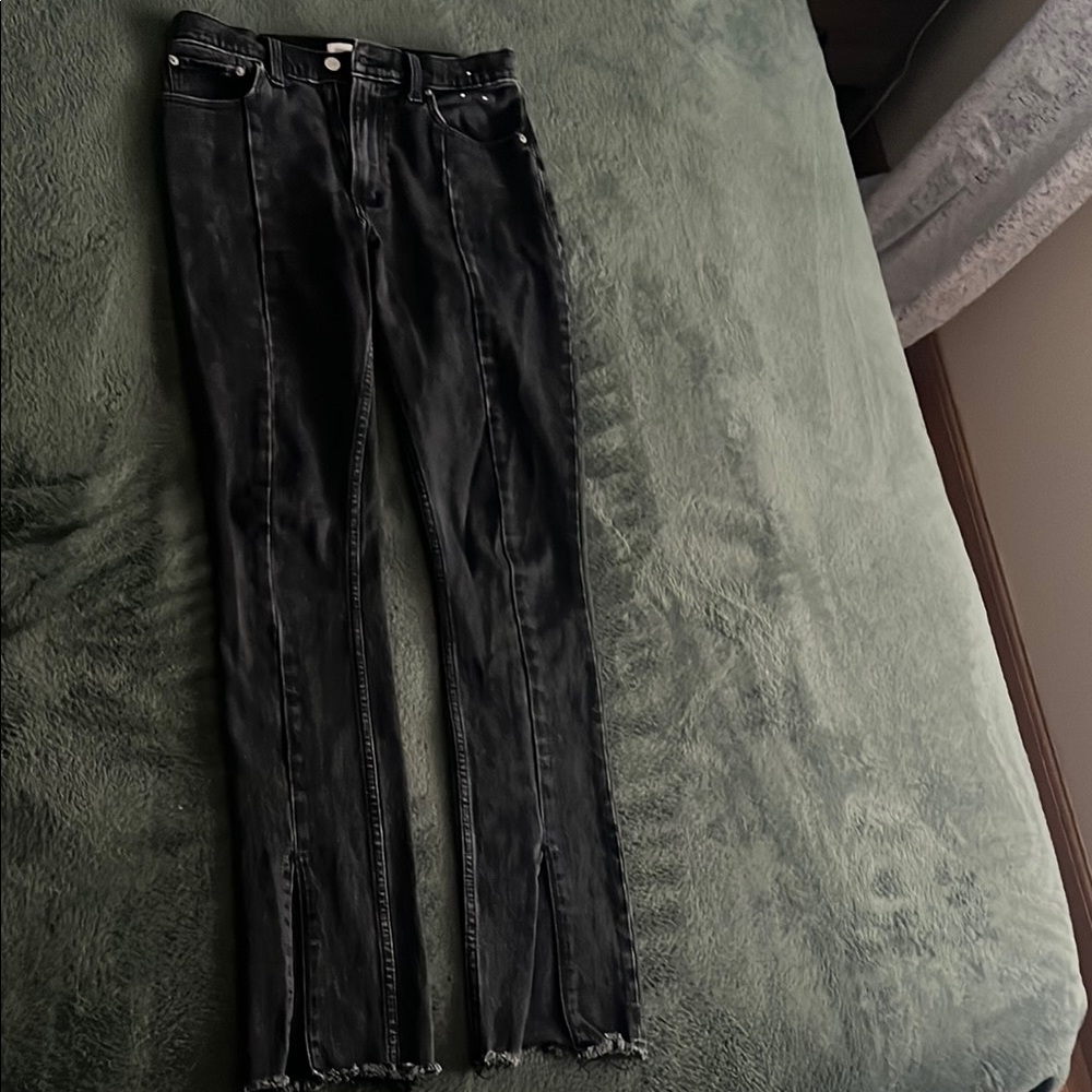 Black Denim Jeans with Frayed Hem